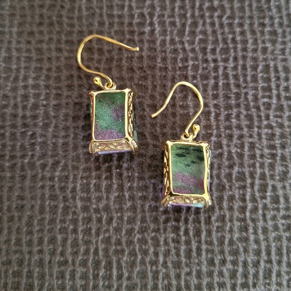 Shivam Rectangular Ruby Ziosite  Earrings - Picture 8 of 15